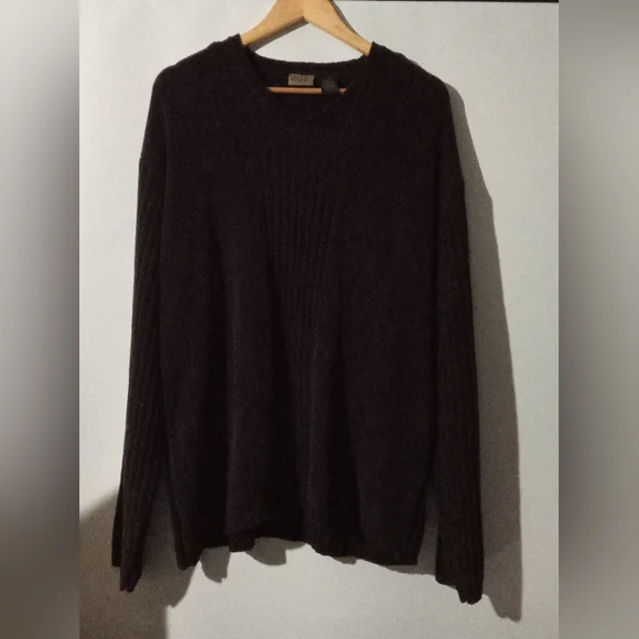 Axist Men's XL Dark Espresso Brown V-Neck Chenille Knit Sweater - Soft Texture - Picture 2 of 9